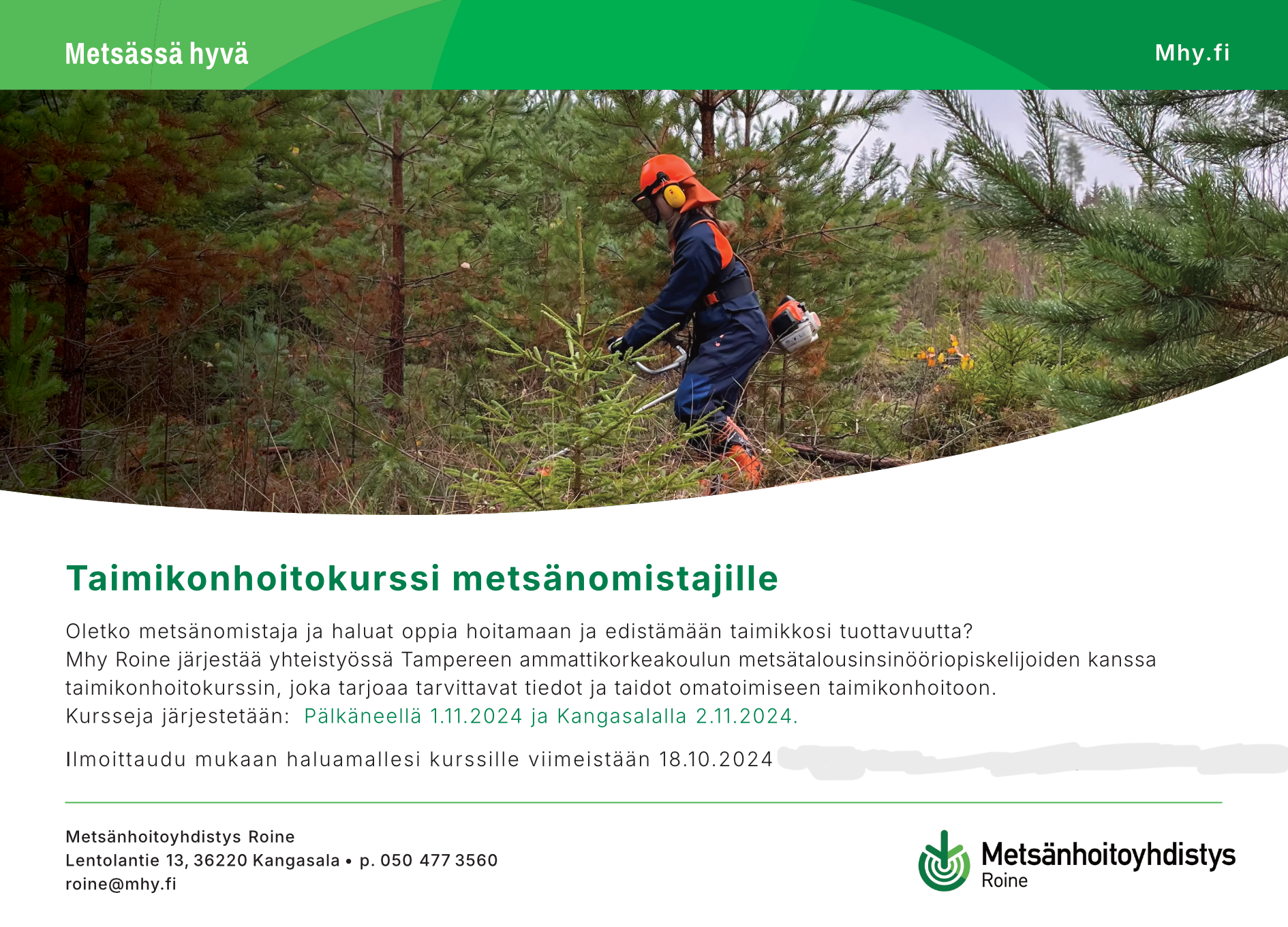 Taimikonhoitokurssi metsänomistajille